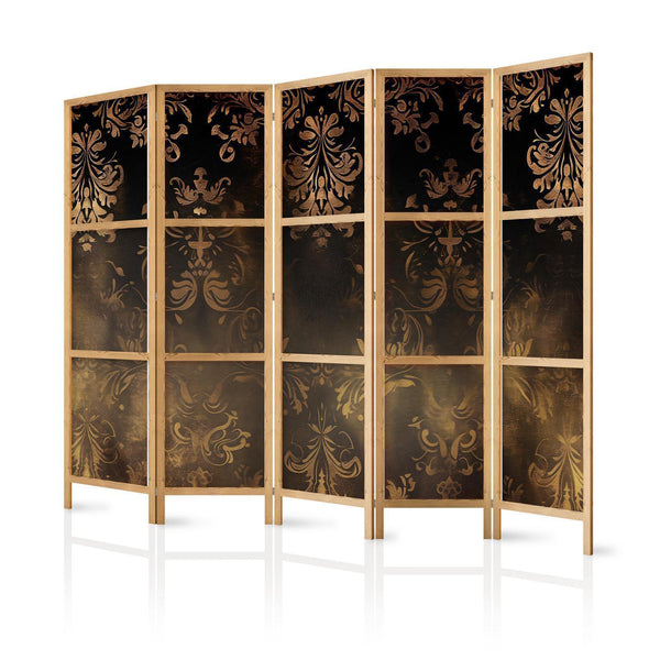 Paravento giapponese - Floral Ornaments Carved in Delicate Sepia and Brown Shades