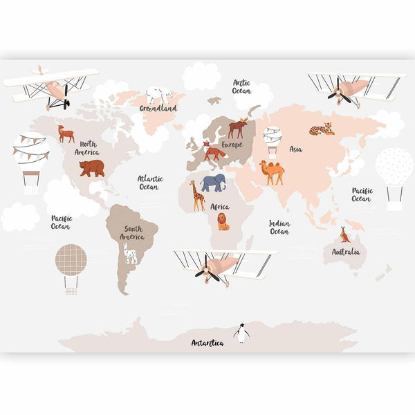 Carta da parati - World Map in Beige Tones for Children's Room