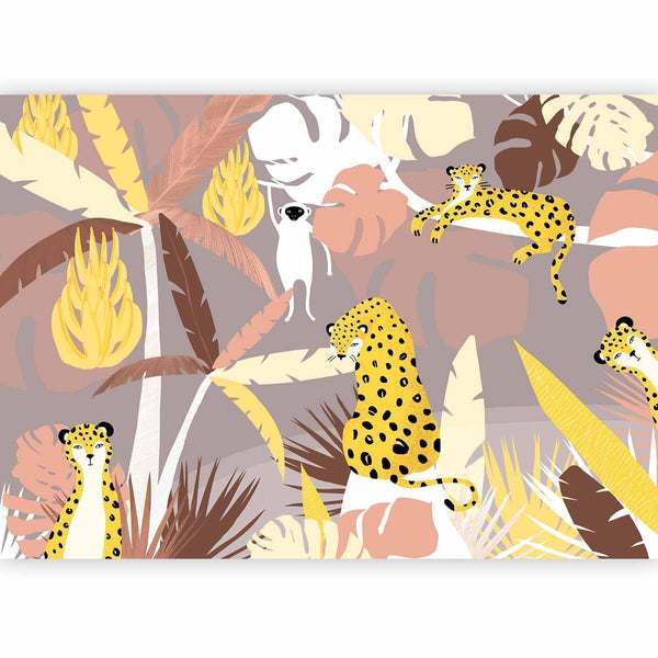 Carta da parati - Cheetahs in the jungle - landscape with exotic animals with palm trees for children