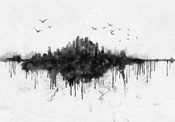 Carta da parati - Big city - abstract city skyline in black watercolour style