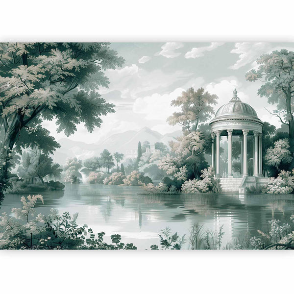 Carta da parati - View of the Park and Lake Retro Vintage Landscape in Greens