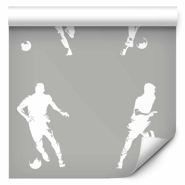 Tappezzeria murale - Sports Silhouettes - Dynamic figures of soccer players on a gray background