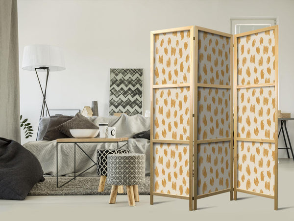 Paravento giapponese - Drawn Pattern in Dots and Spots - in Shades of Orange and Ecru