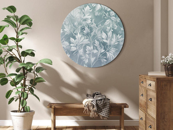 Quadro rotondo - Ornaments in Worn Muted Turquoises: Delicate Plant Pattern