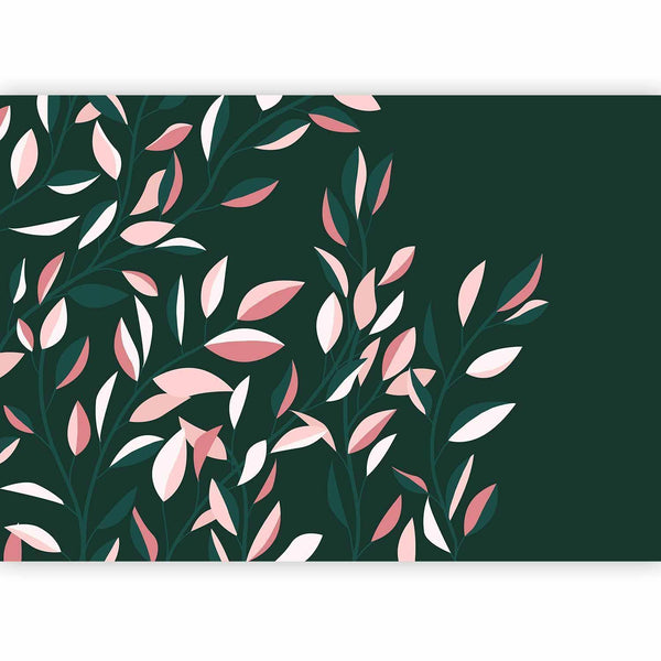 Carta da parati - Flowering vine - minimalist climbing leaves on a green background