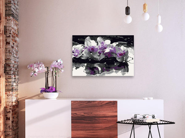 Quadro fai da te - Purple Orchid (Black Background & Reflection In The Water)