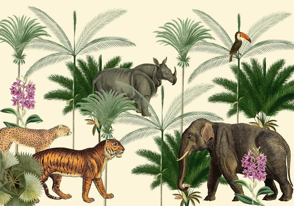 Carta da parati - Jungle Land With Animals in the Style of Old Engravings