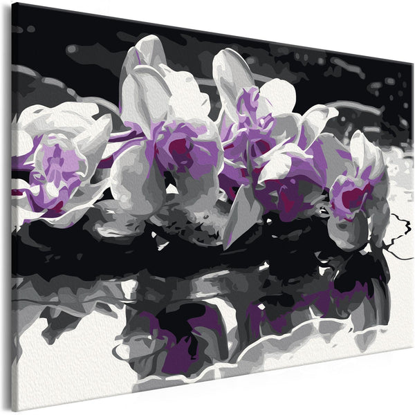 Quadro fai da te - Purple Orchid (Black Background & Reflection In The Water)