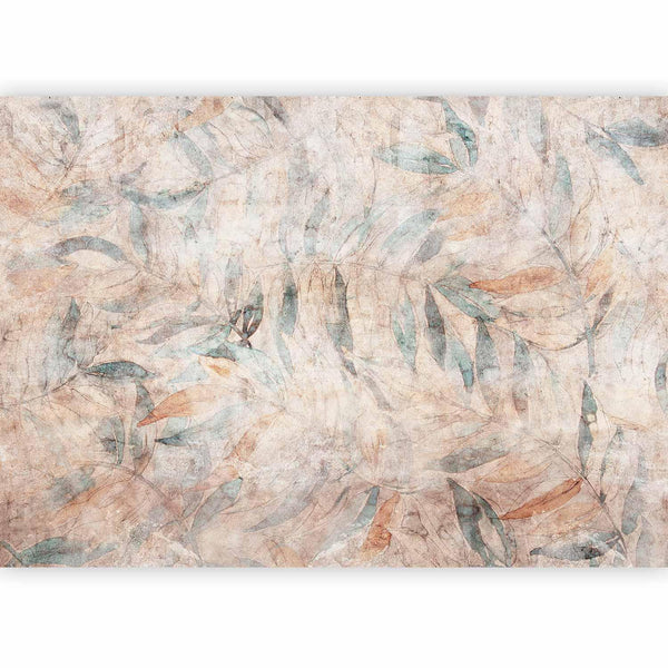 Carta da parati - Greek laurels - faded composition with leaves on a beige patterned background