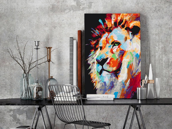 Quadro fai da te - Portrait of a Colourful Lion