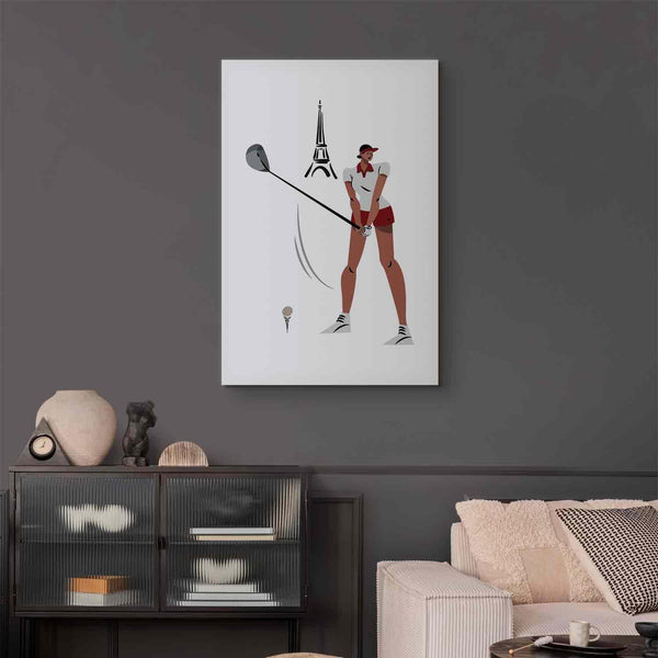 Quadro - Female Golfer With the Eiffel Tower in the Background - Illustration