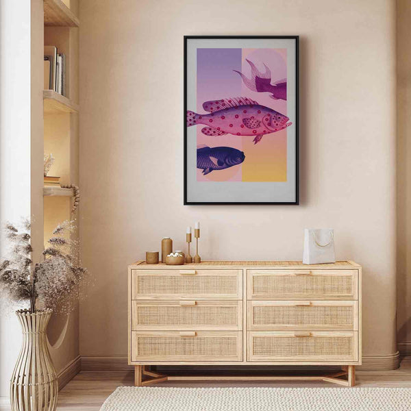 Quadro - Fish in Pastels - Stylized Fish Against Gradient Shapes