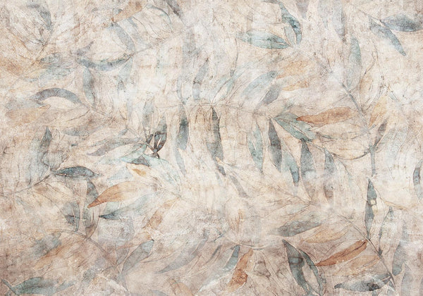 Carta da parati - Greek laurels - faded composition with leaves on a beige patterned background