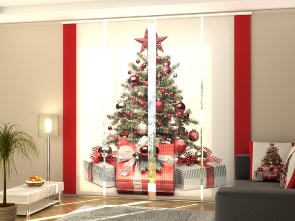 Set di 4 Tende a Pannello Albero di Natale in Stile Rosso